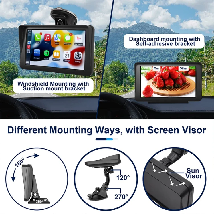 7 inch Portable Touch Display Wireless Car Navigator Smart CarPlay Bluetooth Reversing Image - Image 4