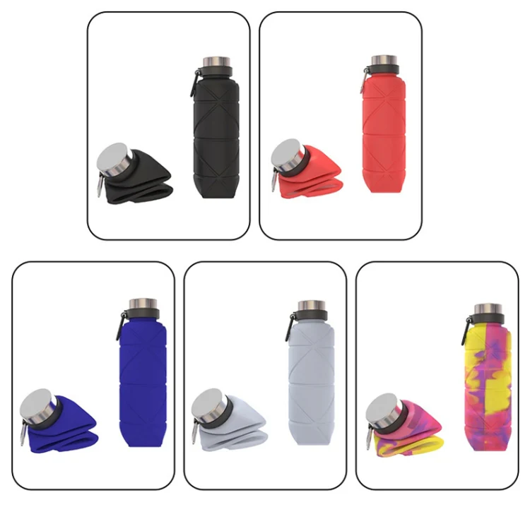 700ml Outdoor Silicone Folding Water Cup Telescopic Water Bottle Travel Drinking Cup With Carabiner(Black) - Image 2