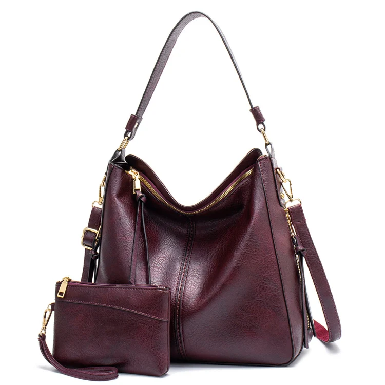 7871 Large Capacity Adjustable Leather Tote Bag Multi-compartment Shoulder Bag, Color: 2-In-1 Purple Red