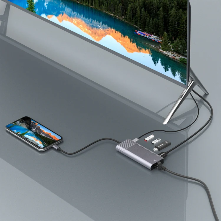 79591 6 in 1 8 Pin to RJ45 + HDMI + 8 Pin Charging + 3 USB 2.0 Ports Multifunctional HUB Converter Docking Station - Image 6