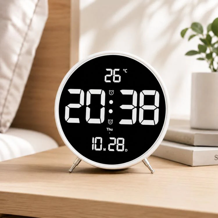 8.3-inch Large LED Digital Alarm Clock Adjustable Brightness with Temperature / Date / Week & Dual Alarms(HL-8801 White Shell)