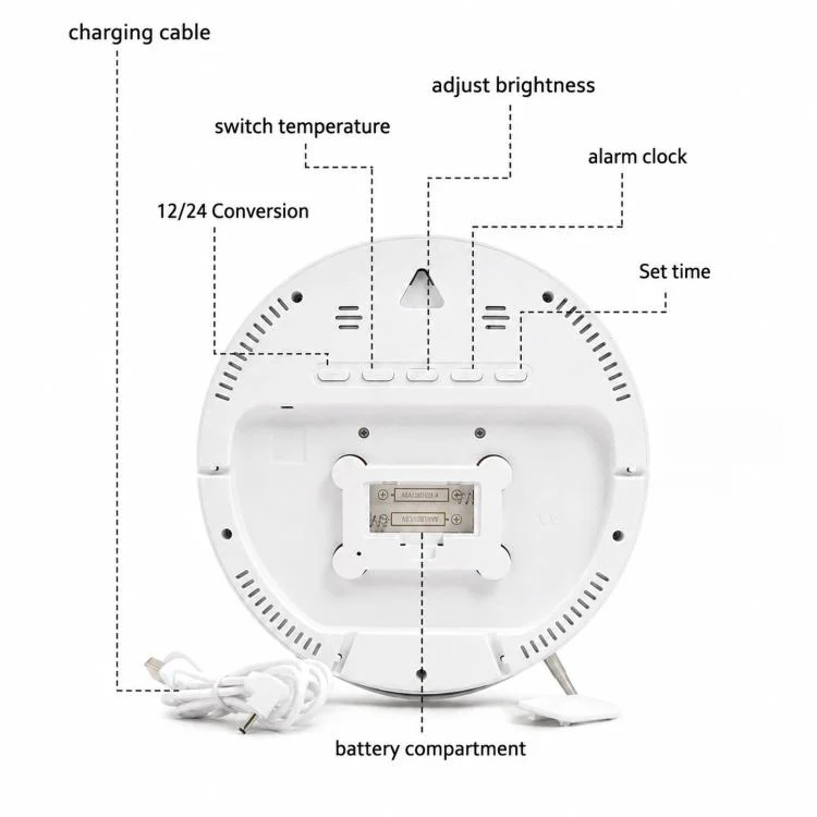 8.3-inch Large LED Digital Alarm Clock Adjustable Brightness with Temperature / Date / Week & Dual Alarms(HL-8801 White Shell) - Image 4
