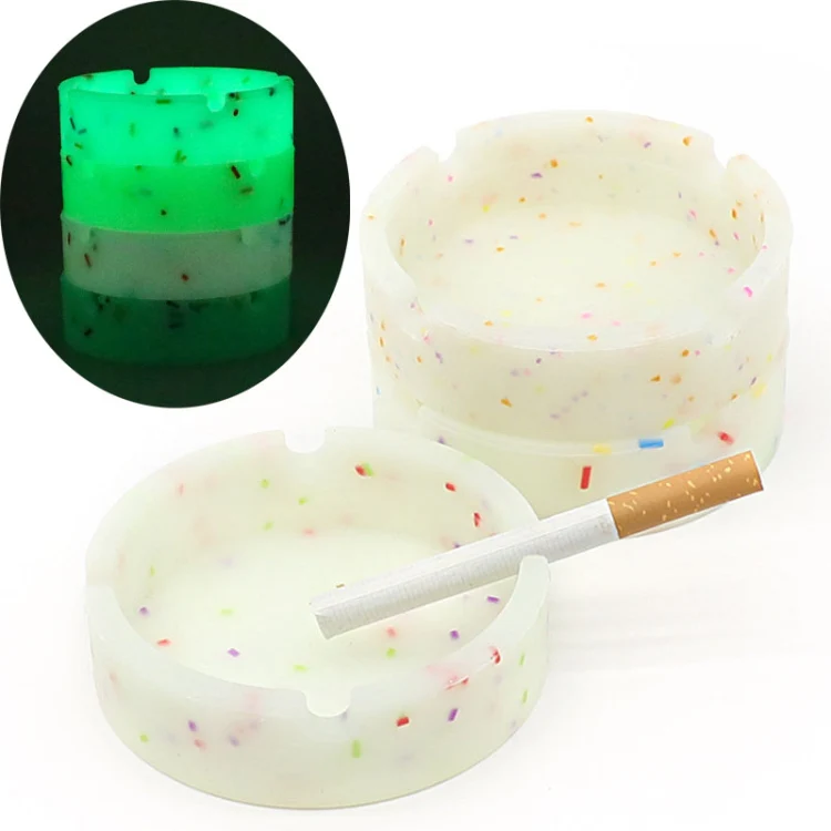 8.3x2.3x0.5cm Round Silicone Luminous Ashtray Fluorescent Car Ashtray(White) - Image 2