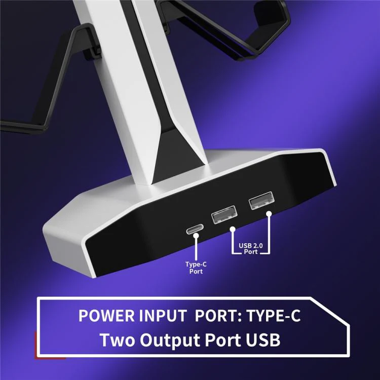 8006 USB Charging Ports 360 Degree Rotatable RGB Gaming Controller Holder Headphone Stand(Black) - Image 4