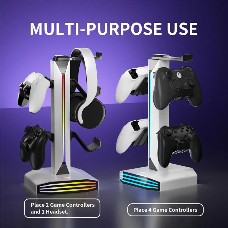 8006 USB Charging Ports 360 Degree Rotatable RGB Gaming Controller Holder Headphone Stand(Black) - Image 5