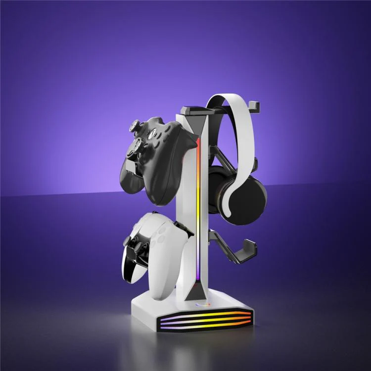 8006 USB Charging Ports 360 Degree Rotatable RGB Gaming Controller Holder Headphone Stand(Black) - Image 7