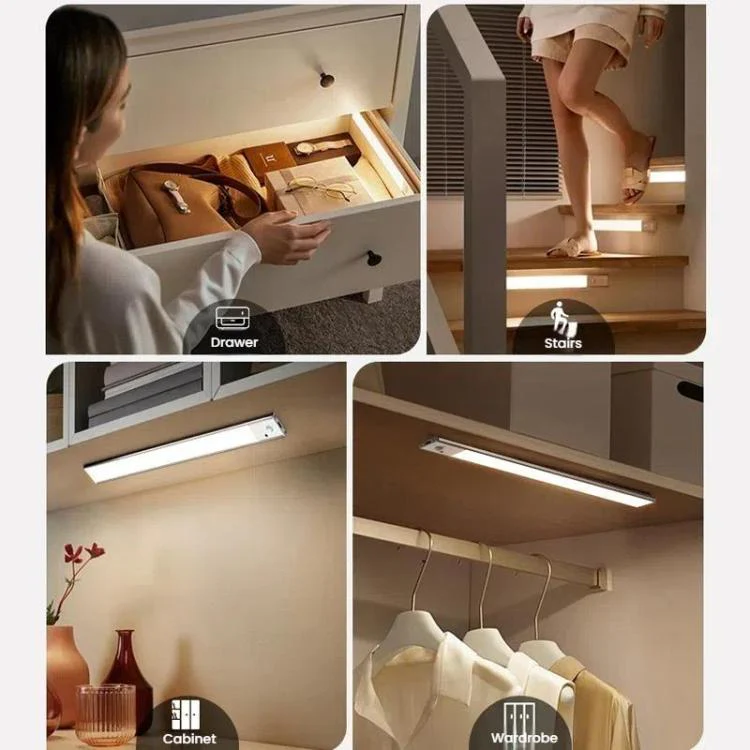 80cm Rechargeable Motion Sensor Light Bar Cabinet Wardrobe Lamp With Remote Control Silver - Image 8