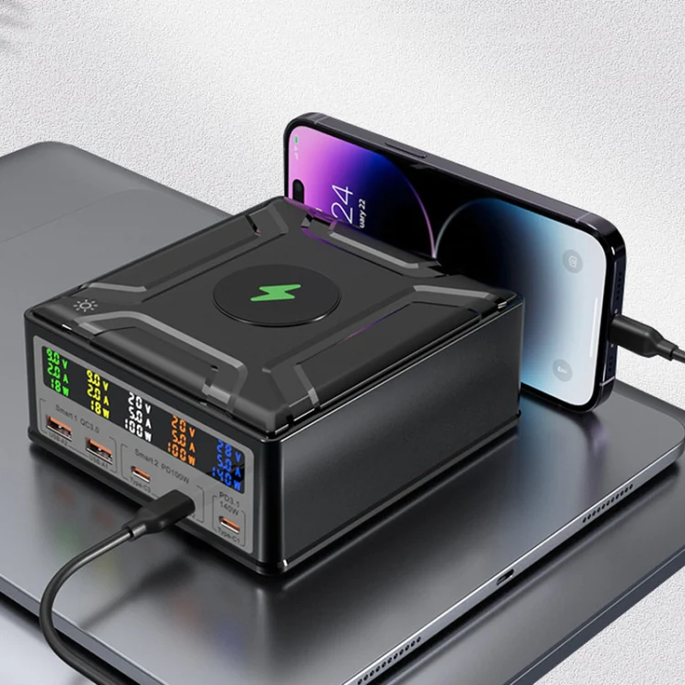 868D 6-In-1 260W High-Power Type-C+USB Multi Ports Charger Supports QI Wireless Charging(AU Plug) - Image 2