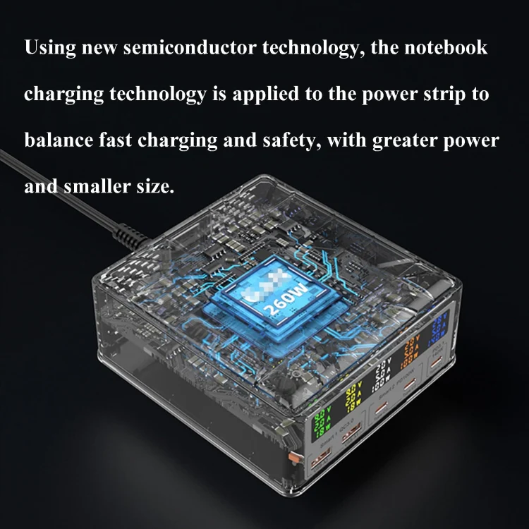 868D 6-In-1 260W High-Power Type-C+USB Multi Ports Charger Supports QI Wireless Charging(EU Plug) - Image 5