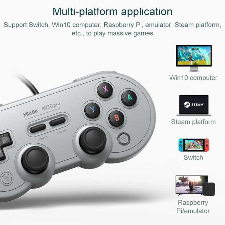 8Bitdo SN30 PRO USB Wired Gamepad Joystick for Swith / Steam / PC(Grey) - Image 4