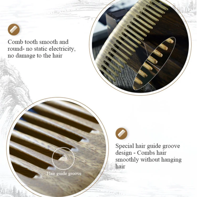 8cm Cloud Green Sandalwood Retro Style Carved Portable Wooden Comb - Image 3