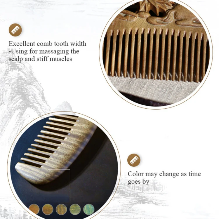 8cm Cloud Green Sandalwood Retro Style Carved Portable Wooden Comb - Image 4