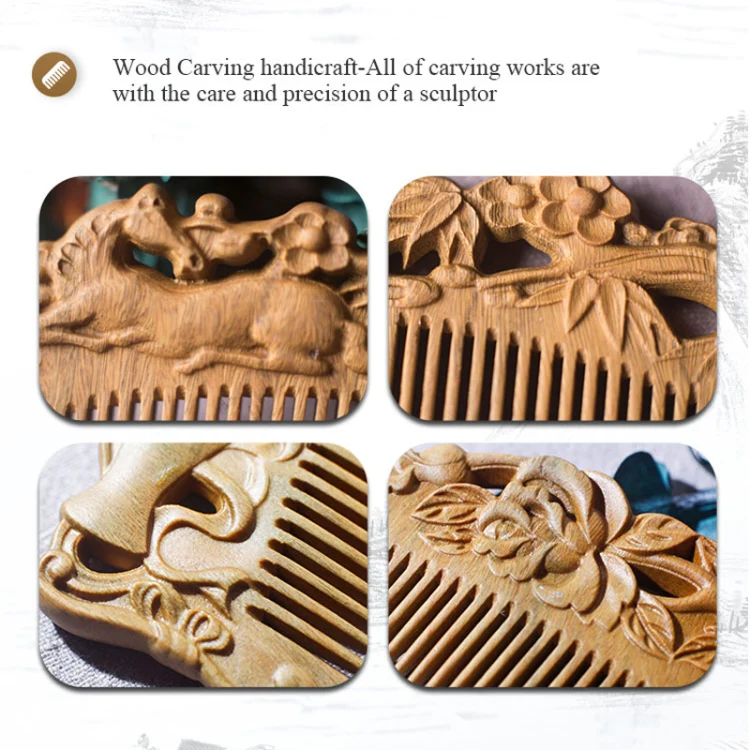 8cm Cloud Green Sandalwood Retro Style Carved Portable Wooden Comb - Image 5
