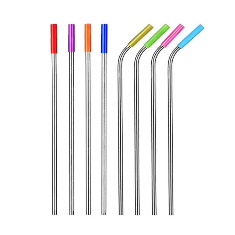 8pcs Reusable Silicone Tips Stainless Steel Drinking Straws + 2pcs Cleaner Brushes Set Kit with Cashmere Bag,  215*6mm - Image 2