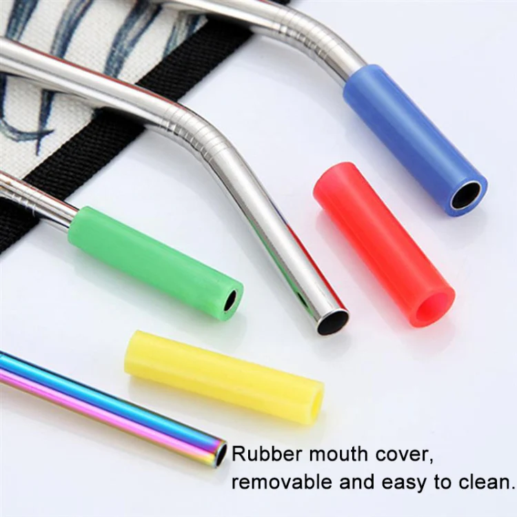 8pcs Reusable Silicone Tips Stainless Steel Drinking Straws + 2pcs Cleaner Brushes Set Kit with Cashmere Bag,  215*6mm - Image 7