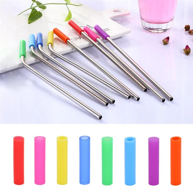 8pcs Reusable Silicone Tips Stainless Steel Drinking Straws + 2pcs Cleaner Brushes Set Kit with Cashmere Bag,  215*6mm - Image 9