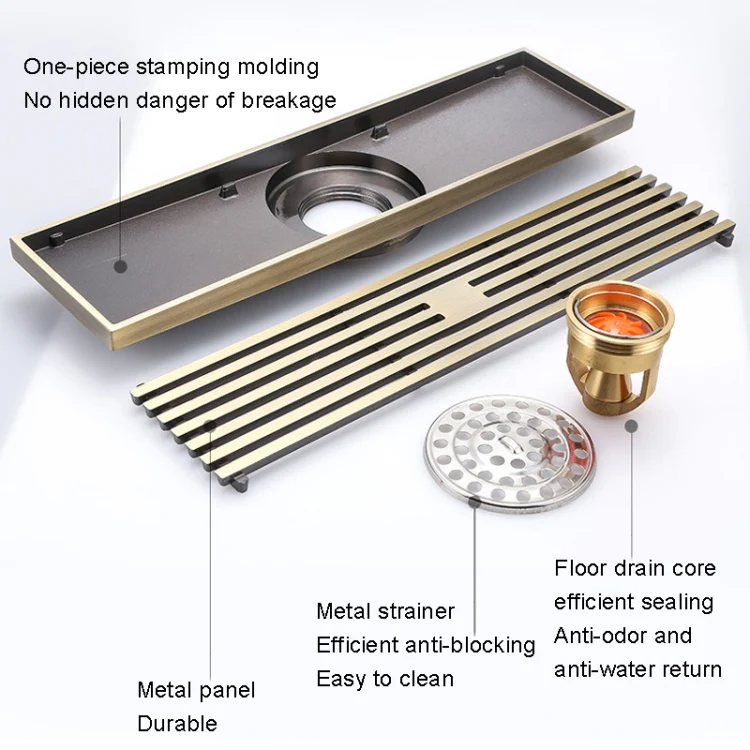 8x30cm Extended Full Copper Strip Floor Drain, Style: K8034 Chrome Plated+5.5 Deep Water Seal - Image 4