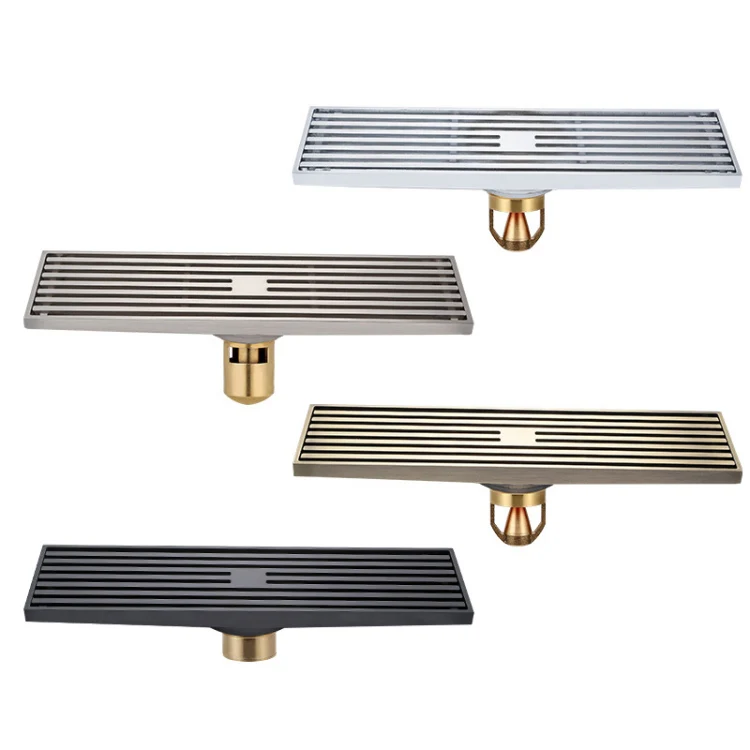 8x30cm Extended Full Copper Strip Floor Drain, Style: K8035 Nickel Brushes+Black Straight Row - Image 2