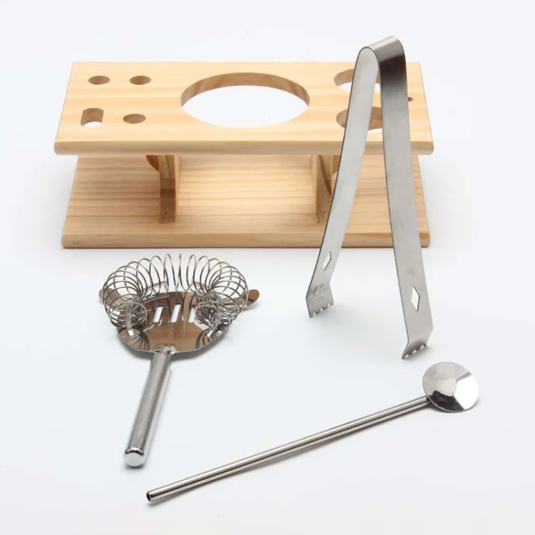 9 in 1 Stainless Steel Cocktail Shaker Tools Set with Wooden Mount, Capacity: 550ml - Image 6