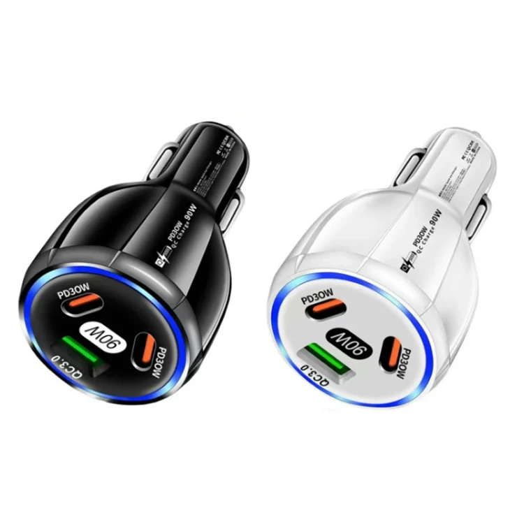 90W Super Fast Charging USB-C Car Charger Dual PD 30W+QC3.0 Charging Station(White) - Image 2