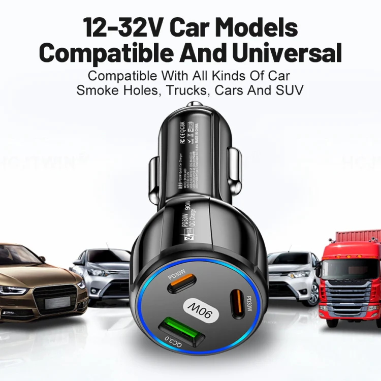 90W Super Fast Charging USB-C Car Charger Dual PD 30W+QC3.0 Charging Station(White) - Image 4