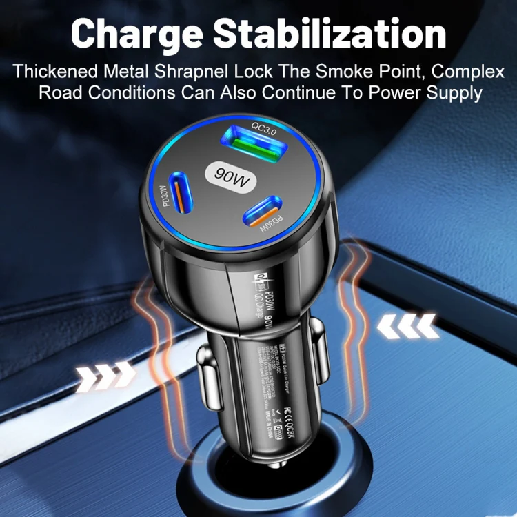 90W Super Fast Charging USB-C Car Charger Dual PD 30W+QC3.0 Charging Station(White) - Image 8