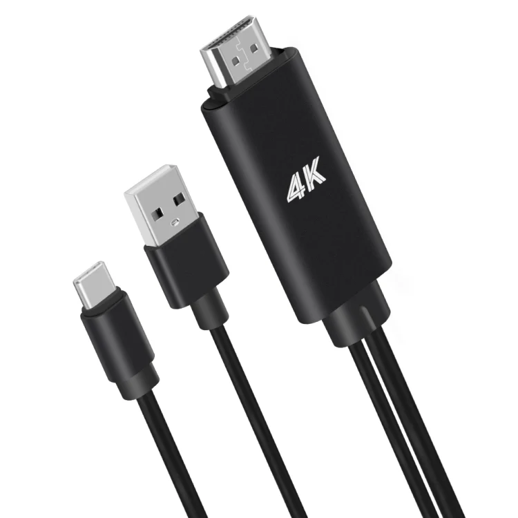 9572A USB Power Supply USB-C/Type-C to HDMI 4K Aluminum Alloy Cable, Length: 1.8m(Black) - Image 2