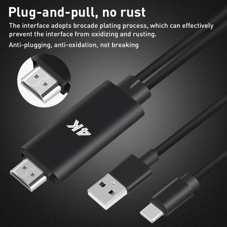 9572A USB Power Supply USB-C/Type-C to HDMI 4K Aluminum Alloy Cable, Length: 1.8m(Black) - Image 3
