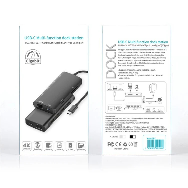 9591C 8 In 1 USB 3.0 x3 + SD / TF Card + HDMI + RJ45 + Type-C / USB-C (PD) Multi-function HUB Converter Dock Station(Silver) - Image 7