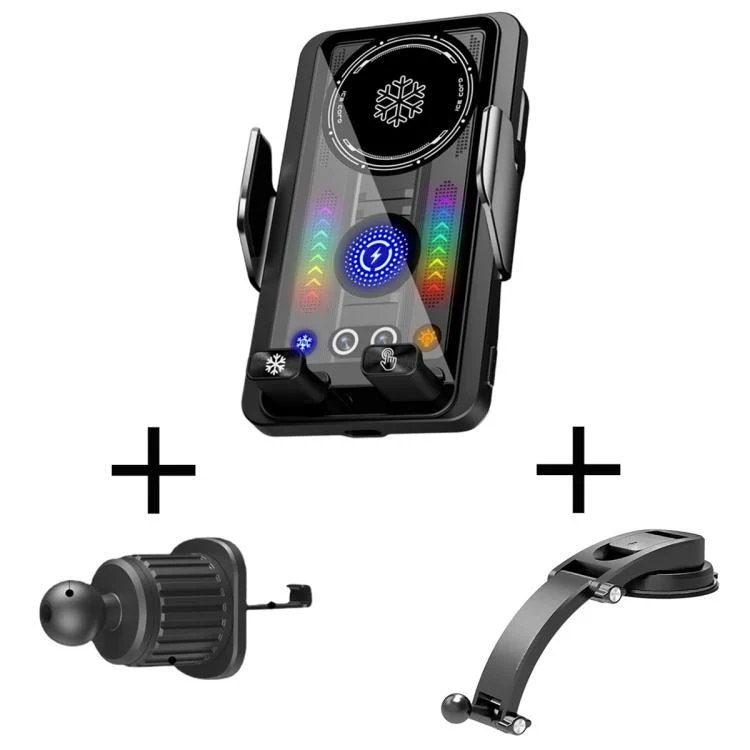A1 Magnetic Cooling 15W Wireless Fast Charger Car Air Outlet Holder Bracket + Air Vent Clip + Suction Cup(Black)