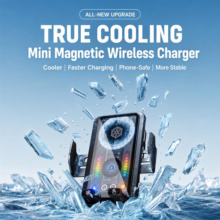 A1 Magnetic Cooling 15W Wireless Fast Charger Car Air Outlet Holder Bracket + Air Vent Clip + Suction Cup(Black) - Image 2