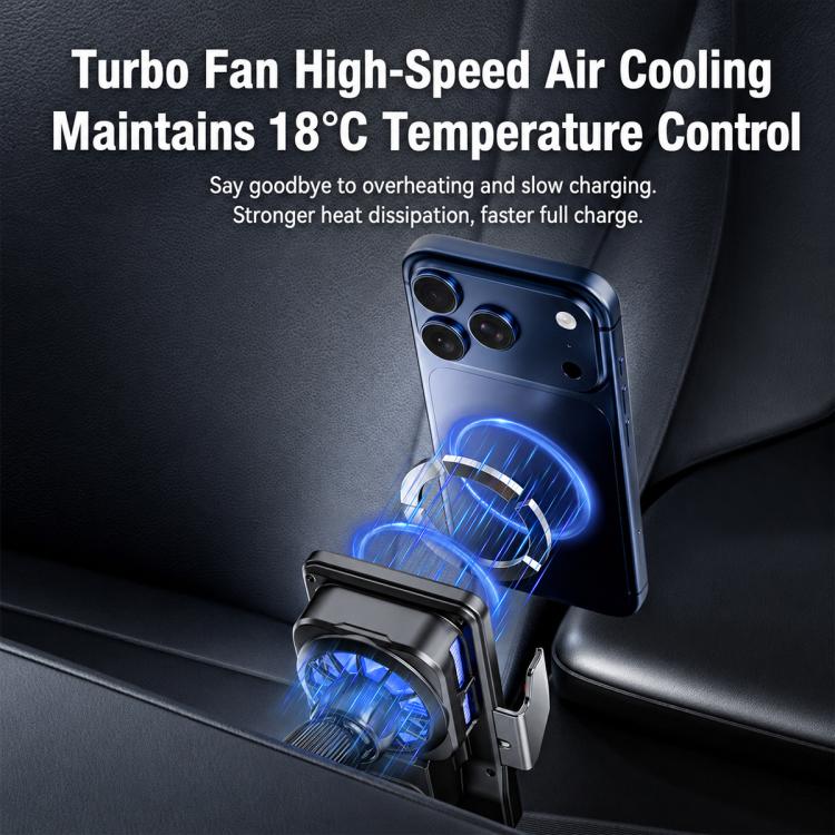 A1 Magnetic Cooling 15W Wireless Fast Charger Car Air Outlet Holder Bracket + Air Vent Clip + Suction Cup(Black) - Image 6