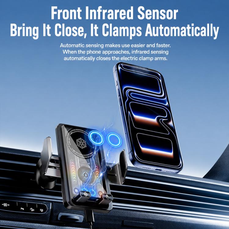 A1 Magnetic Cooling 15W Wireless Fast Charger Car Air Outlet Holder Bracket + Air Vent Clip + Suction Cup(Black) - Image 8