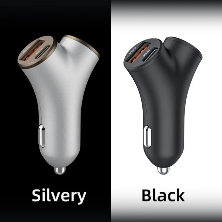 A2 2 USB + 2 Type-C Phone Fast Charging Power Adapter 78W Y-Shaped Car Charger(Silver) - Image 4