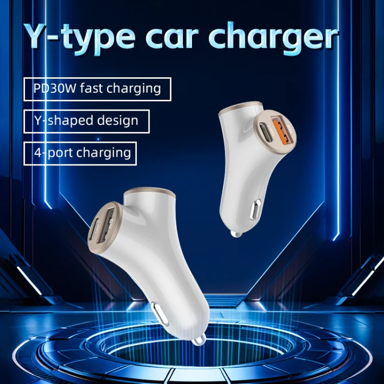 A2 2 USB + 2 Type-C Phone Fast Charging Power Adapter 78W Y-Shaped Car Charger(Silver) - Image 5