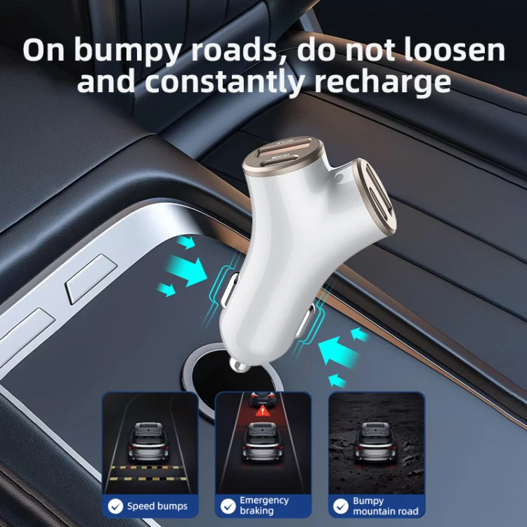 A2 2 USB + 2 Type-C Phone Fast Charging Power Adapter 78W Y-Shaped Car Charger(Silver) - Image 9