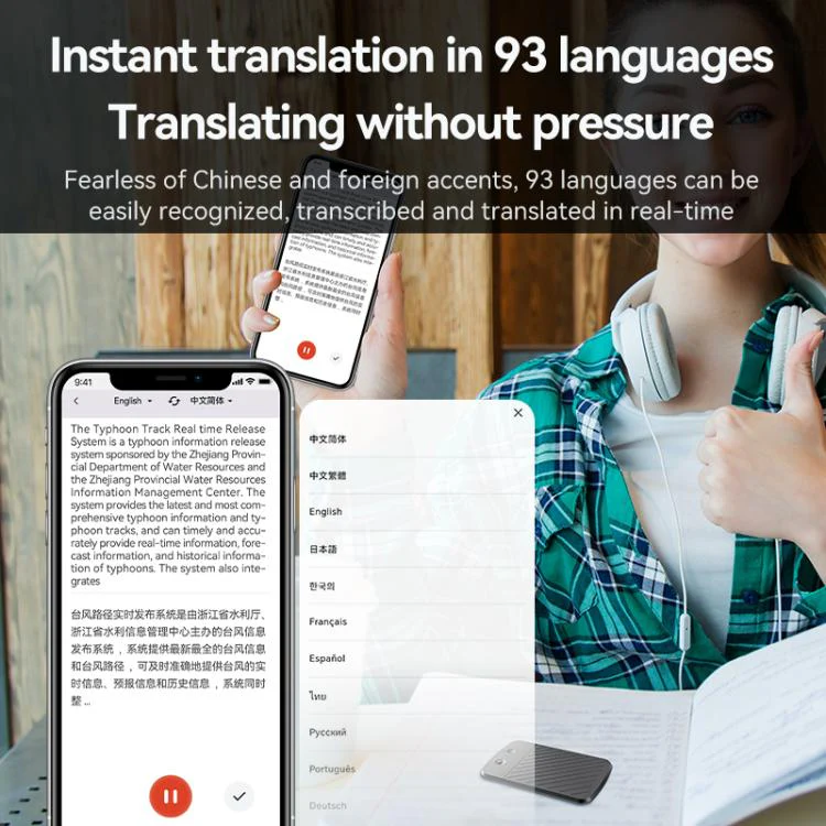 A3 Dual-key Arc-Frame Twill Texture Ultra-thin AI Smart Voice Recorder Support AIREC-APP, Memory:128GB(Black) - Image 6