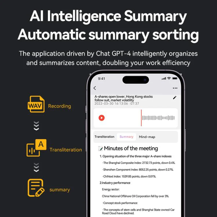 A3 Dual-key Arc-Frame Twill Texture Ultra-thin AI Smart Voice Recorder Support AIREC-APP, Memory:64GB(Black) - Image 5
