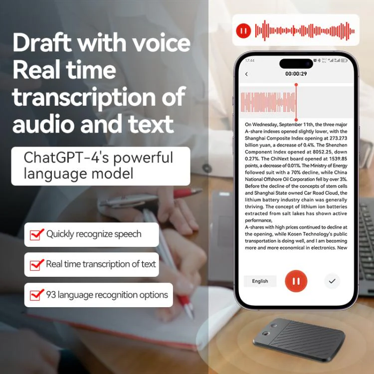 A3 Dual-key Arc-Frame Twill Texture Ultra-thin AI Smart Voice Recorder Support AIREC-APP, Memory:64GB(Black) - Image 9