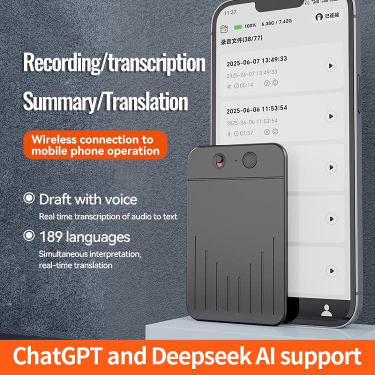 A3 Dual-key V-stripe Texture Ultra-thin AI Smart Voice Recorder Support AIREC-APP, Memory:128GB(Black) - Image 4