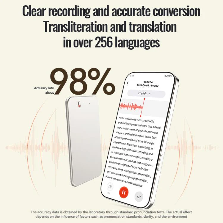 A3 One-key Ultra-thin AI Smart Voice Recorder Support AIREC-APP, Memory:8GB(Beige) - Image 5
