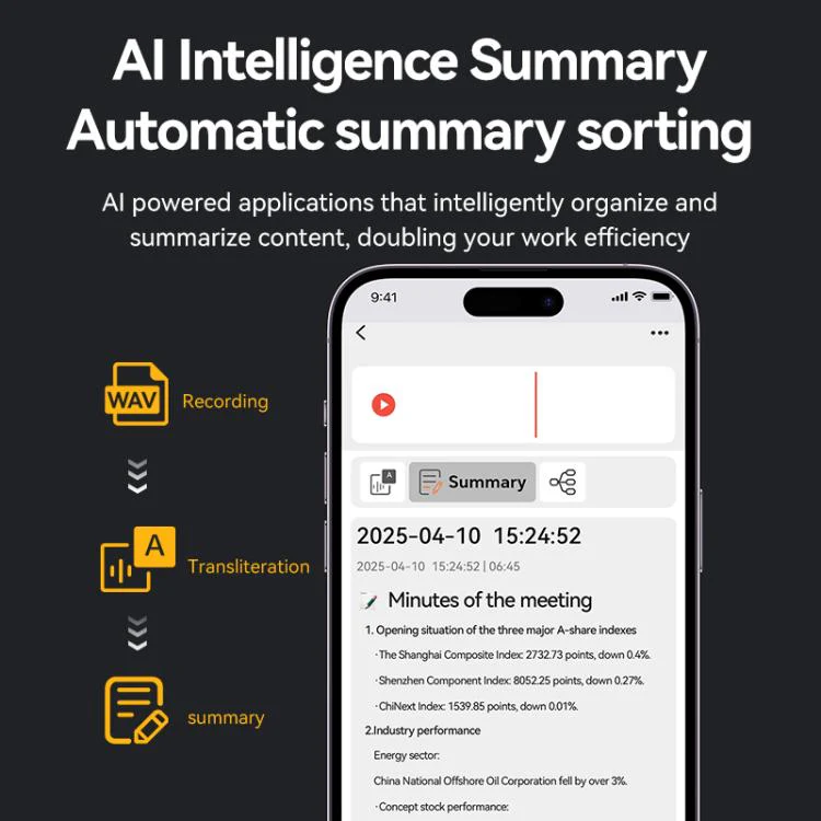 A3 One-key V-stripe Texture Ultra-thin AI Smart Voice Recorder Support AIREC-APP, Memory:64GB(Black) - Image 5
