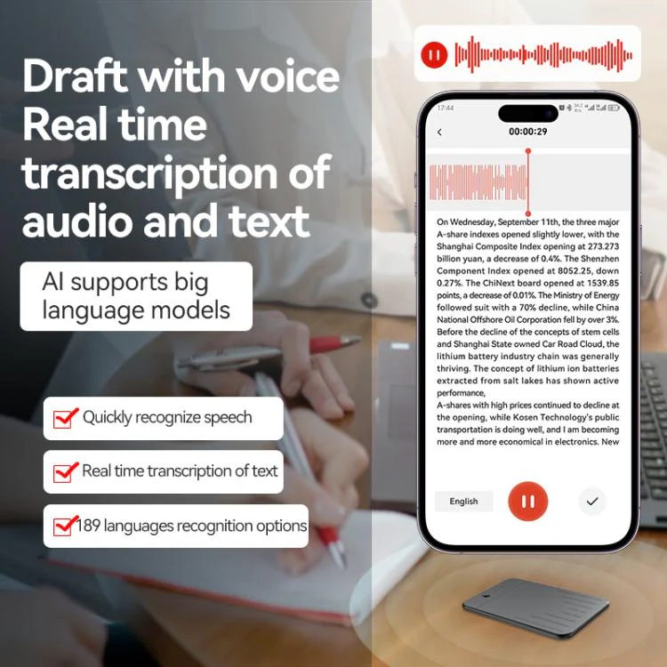 A3 One-key V-stripe Texture Ultra-thin AI Smart Voice Recorder Support AIREC-APP, Memory:64GB(Black) - Image 9