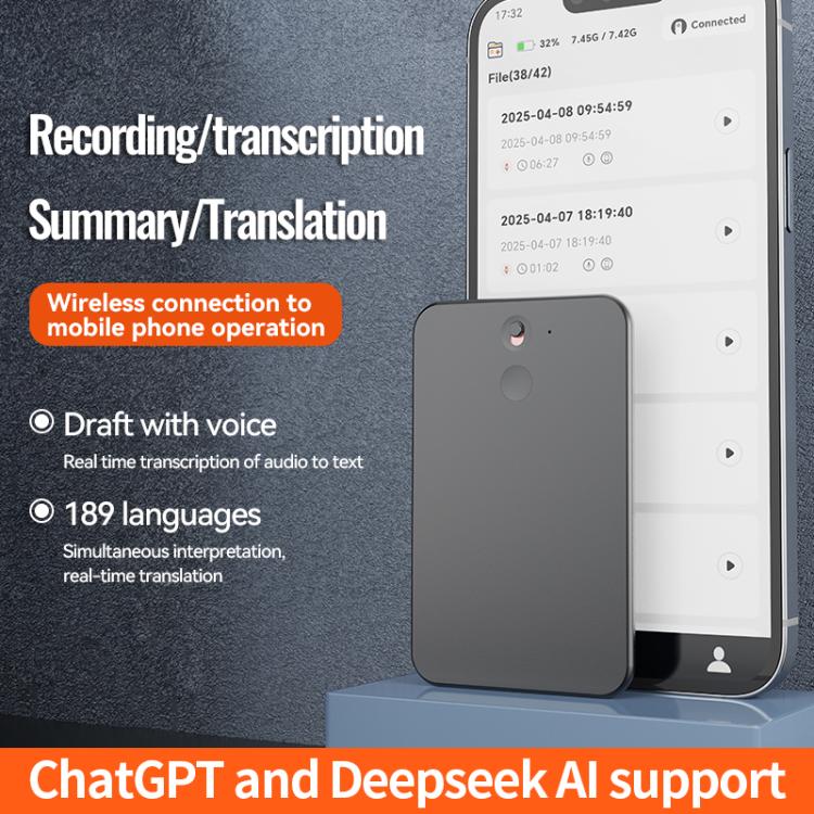 A3 Vertical Dual-key Ultra-thin AI Smart Voice Recorder Support AIREC-APP, Memory:32GB(Black) - Image 4
