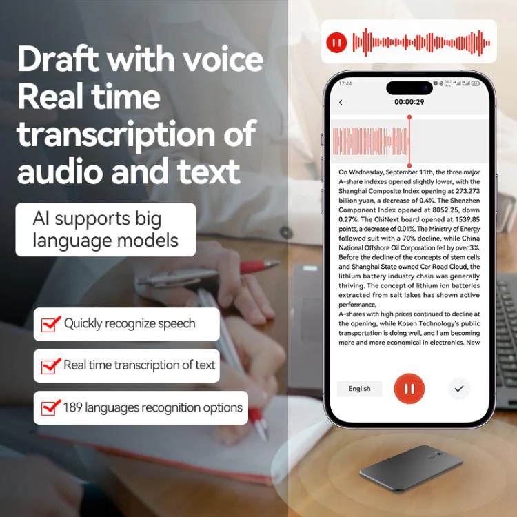 A3 Vertical Dual-key Ultra-thin AI Smart Voice Recorder Support AIREC-APP, Memory:32GB(Black) - Image 9