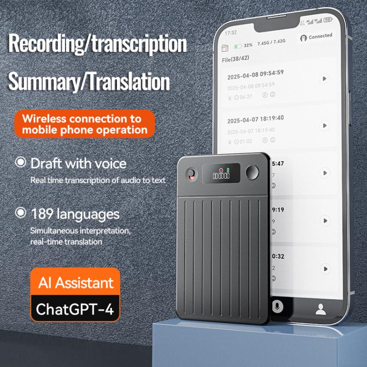 A3P 0.42-inch Mid Display Stripe Texture Ultra-thin AI Smart Voice Recorder Support AIREC-APP, Memory:16GB(Black) - Image 4