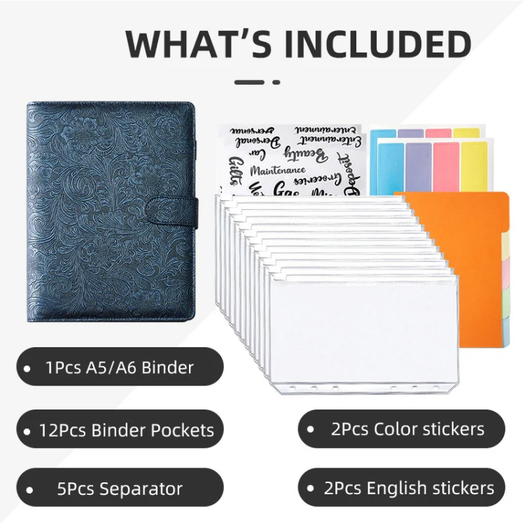 A5 YMX-007 PU Leather Budget Binder Notebook Embossed Model Handbook(Dark Blue) - Image 2