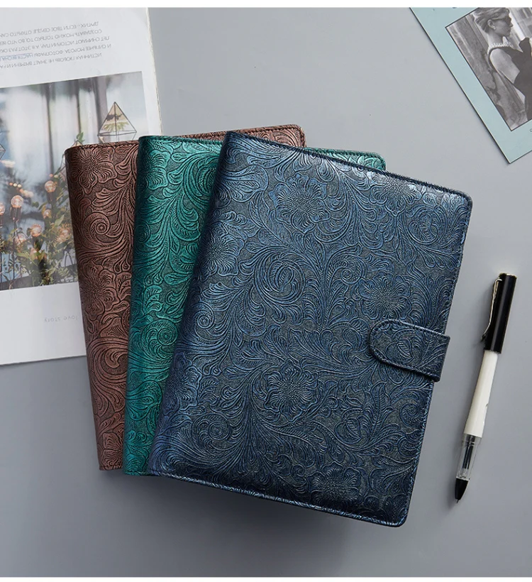 A5 YMX-007 PU Leather Budget Binder Notebook Embossed Model Handbook(Dark Blue) - Image 6