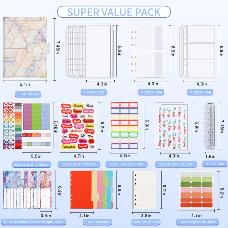 A6 Loose-leaf Notebook Budget Book Marbled Handbook,Style: Basic Model(Light Gray) - Image 3