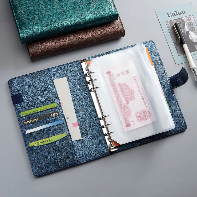A6 YMX-007 PU Leather Budget Binder Notebook Embossed Model Handbook(Dark Blue) - Image 5